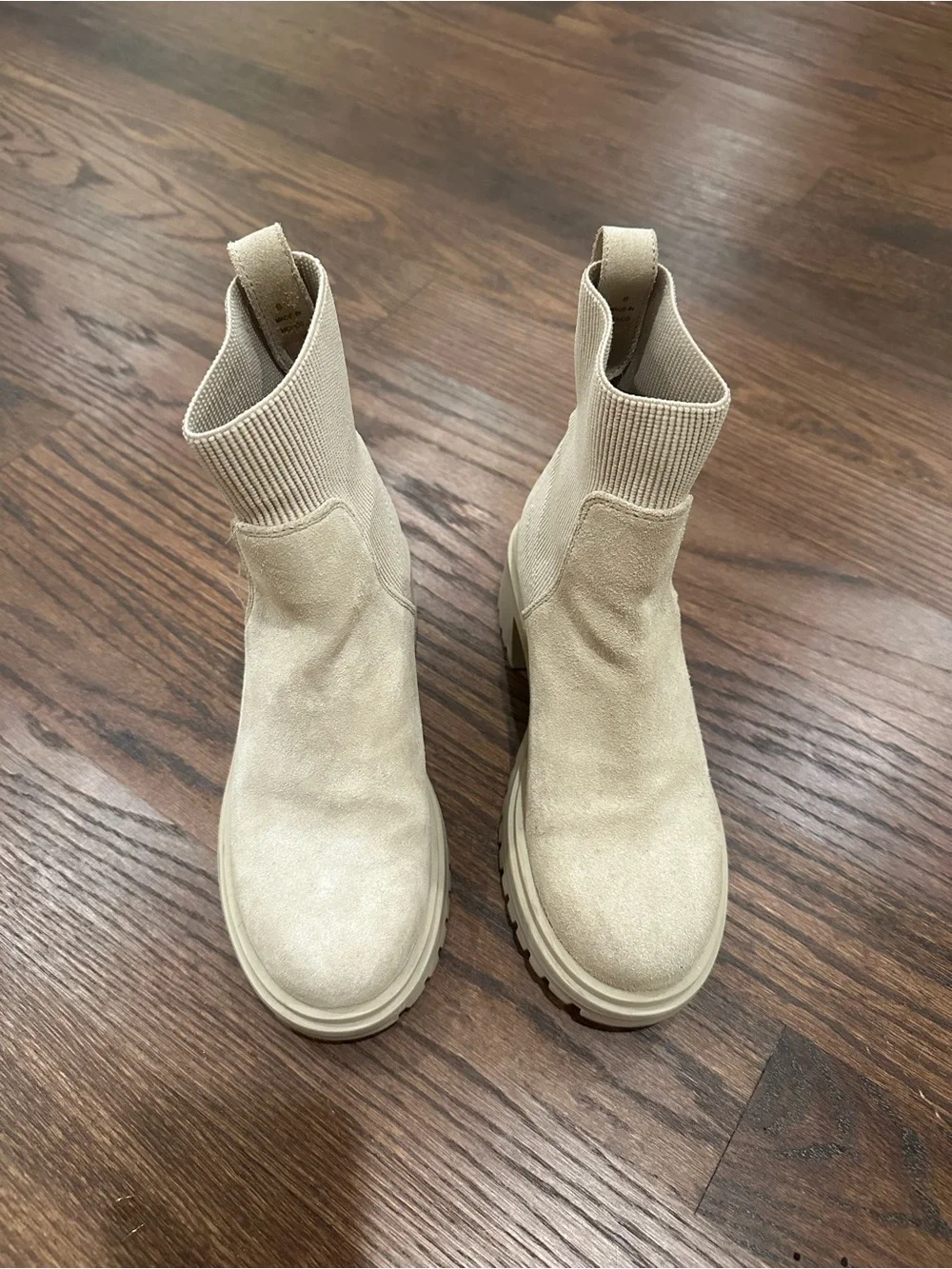 Steve Madden Cream Suede Lug-Sole Chelsea Booties